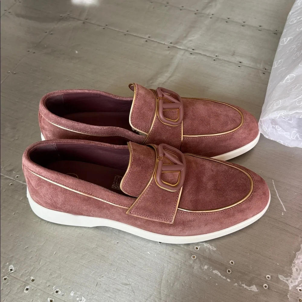 Valentino garavani brown suede gold lining loafer moccasin flats sz 39